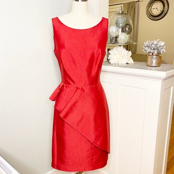 Halston Heritage Red Structured Ruffle Fit & Flare Party Dress 10 Nwt - Picture 6 of 14